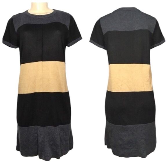 Calvin Klein color block knit Short Sleeve Sheath Sweater dress M CAREERWEAR - Picture 1 of 9